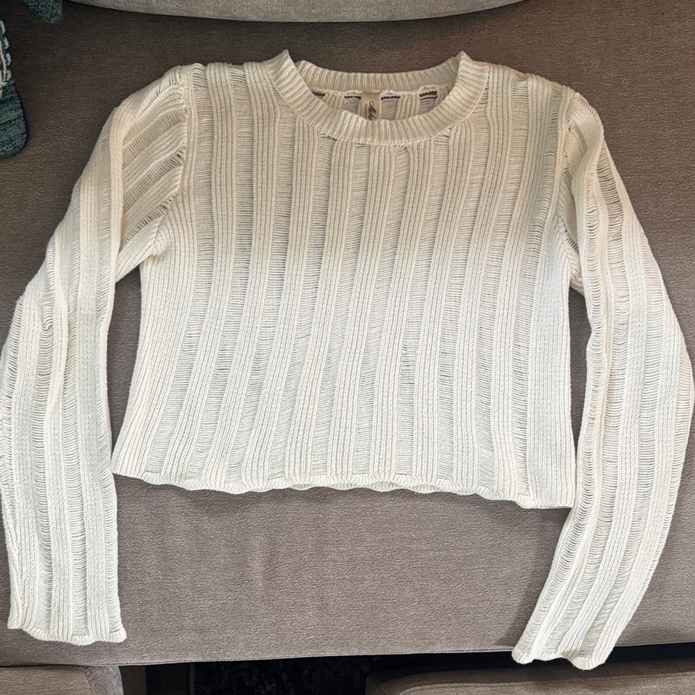 Cream Ribbed Knit Sweater